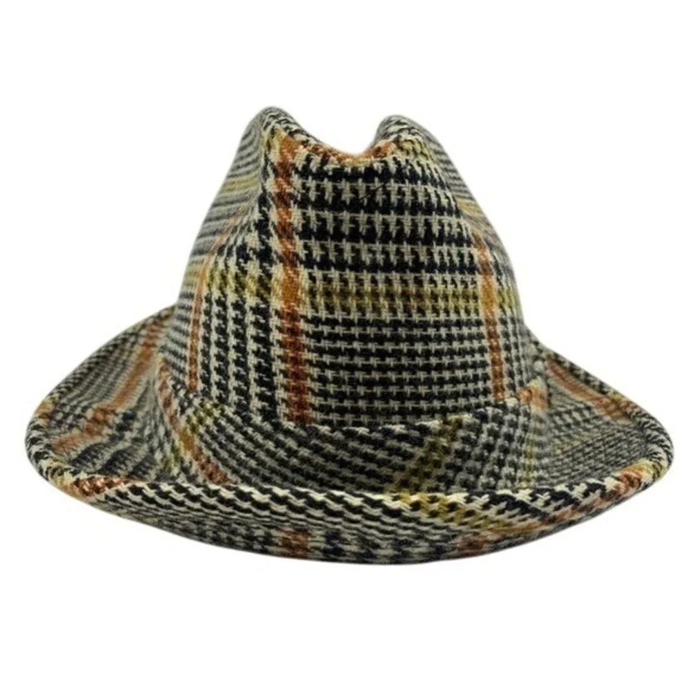Vintage Churchill Ltd Plaid Tweed Hat Fedora Genuine Lambswool Classic 6‎ 7/8